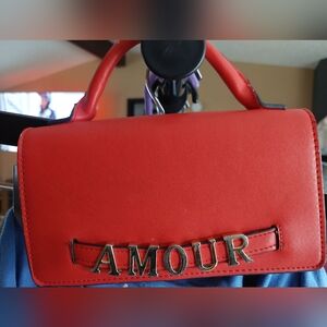 Aldo Red Satchel with Metallic Amour Detail